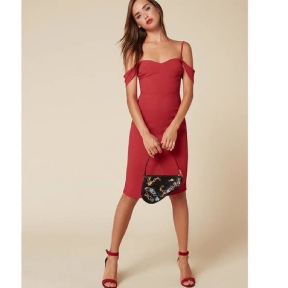 NWT Reformation Rena off the shoulder dress cherry red sz 0